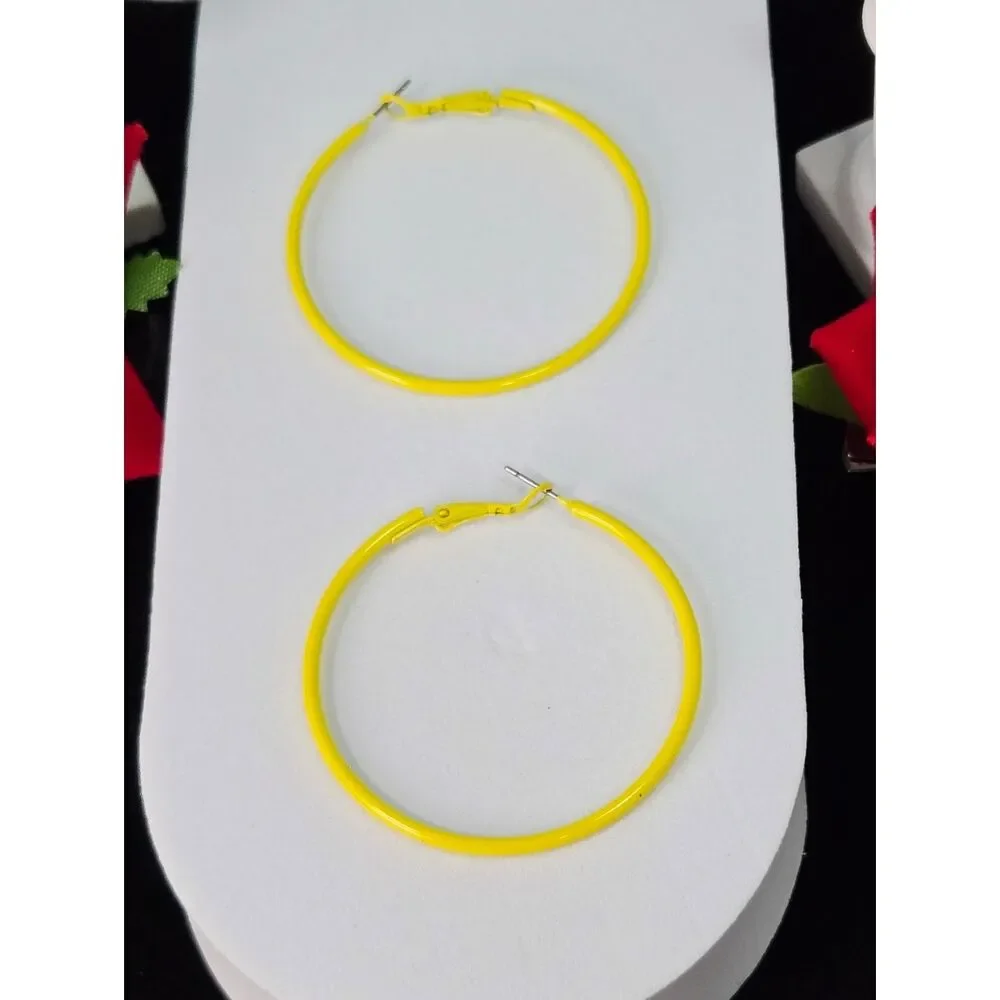 Limoncello Yellow Hoop Earrings 50mm Bold Bright Statement Leverback Sunshine